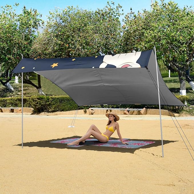 ALAZA Cute Puppies Dog Stars Seamless Beach Tent Sun Shelter Portable Canopy Sunshade for Outdoor Camping Picnics Backyard Fun 10x9 ft
