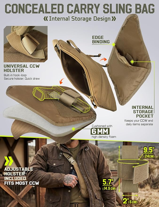 WYNEX Tactical Crossbody Sling BagConcealed Carry Bag for Men WomenAnti Theft Crossbody Bags CCW Bags EDC Carry