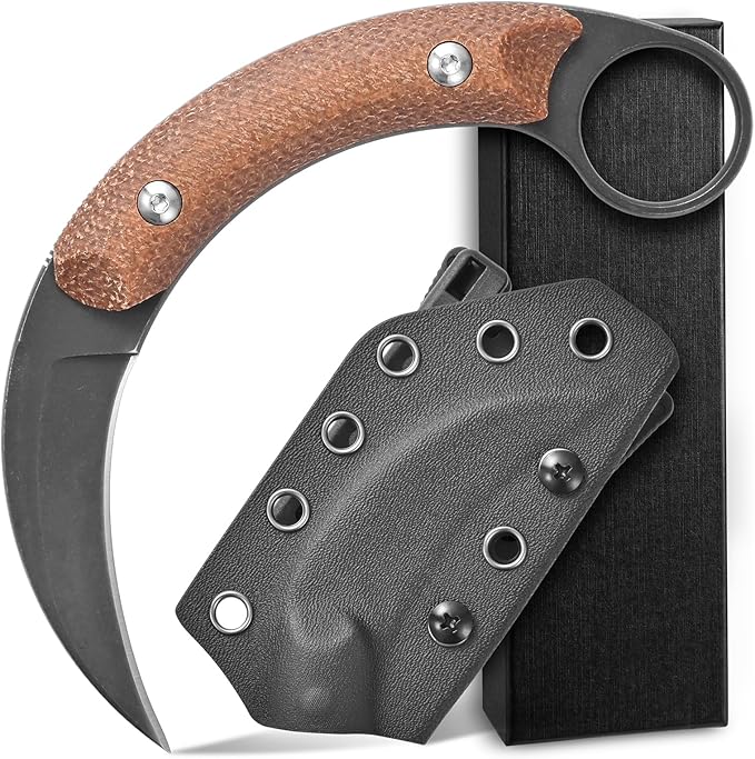 C16901 Fixed Blade Knives D2 Steel Micarta Handle Outdoor Survival Claw KnifeCamping EDC Tools Kydex Sheaths(Brown)