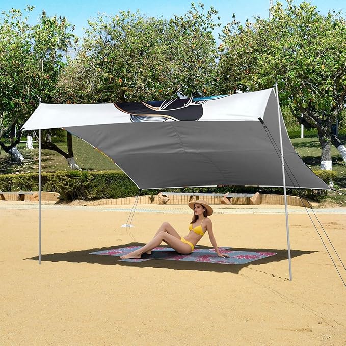 ALAZA Blue Dinosaur Truck Fire Beach Tent Sun Shelter Portable Canopy Sunshade for Outdoor Camping Picnics Backyard Fun 10x9 ft