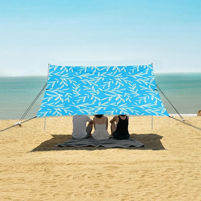 xigua Branches Beach Tent Sun Shelter with Carrying Bag - Silver Coated Oxford Fabric Beach Canopy for Beach Camping Fishing - Includes Windproof Ropes Sandbags &amp Stakes