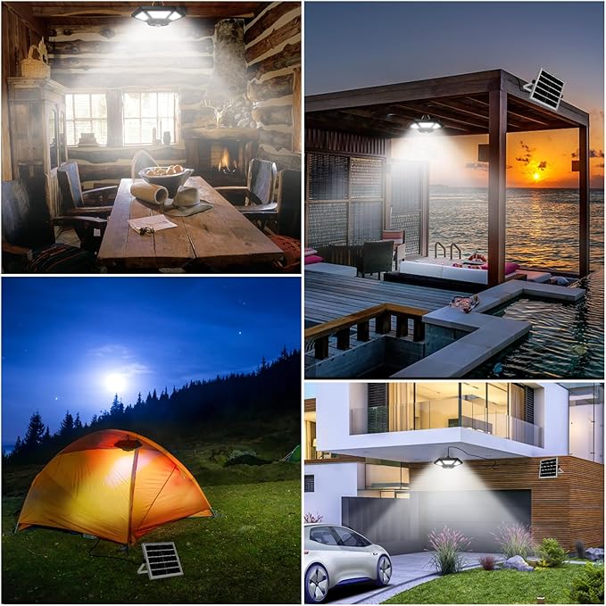 Aqonsie Solar Shed Light Indoor Outdoor Solar Powered Pandent Daytime Work Lights with 5 Lighting Modes &amp 3 Timers 180LED Solar Indoor Lights Motion Sensor with Remote Control for Shed Barn Garag