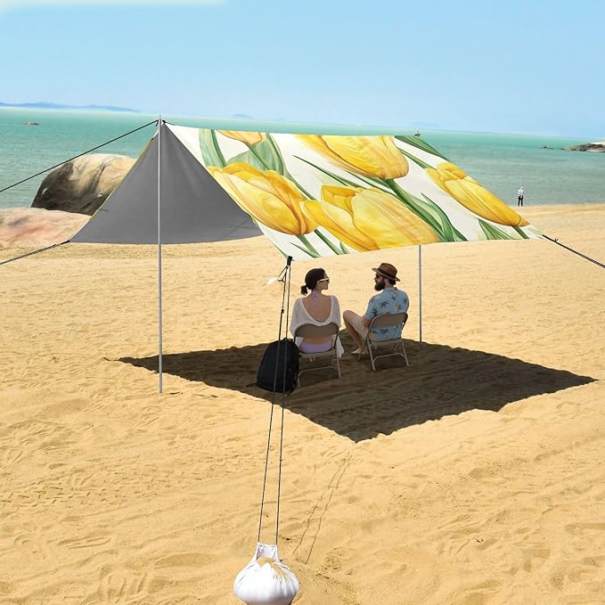 ALAZA Yellow Tulip Flowers Beach Tent Sun Shelter Portable Canopy Sunshade for Outdoor Camping Picnics Backyard Fun 10x9 ft