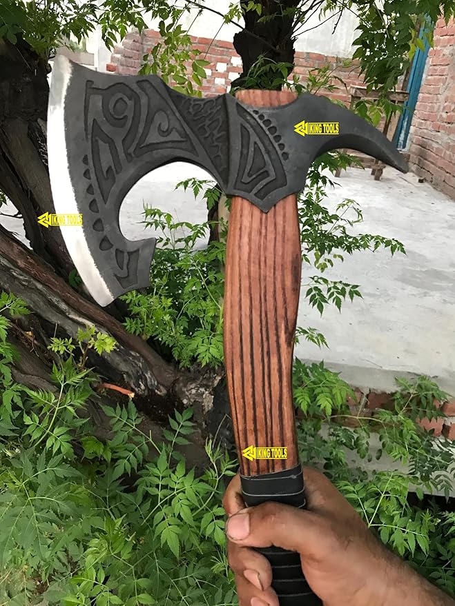 [OLDZ CRAFTZ] 22”Two Handed Large Berserker AxeReal Large Norse AxeScandinavian Style Viking Axe Double Headed ax Functional Viking ax History of Viking and Norse Mythology (Fully Forged Axe)