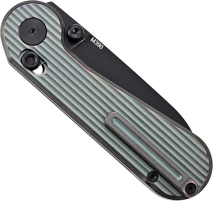 Hightron EdgePlay Premium Fidget Knife 2.64 M390 Blade Titanium Handle Axle Lock Knife with Thumb Stud Opener and Pocket Clip Utility EDC Knives with Playful Gear for Men Women Green