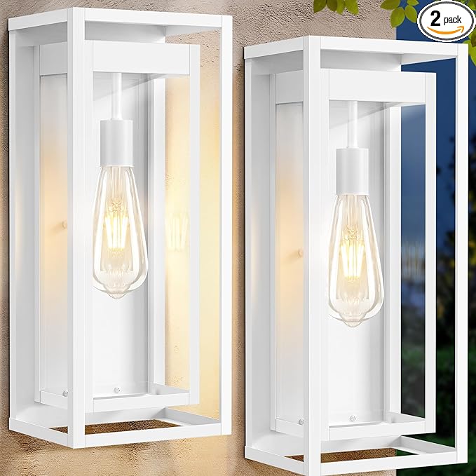 Large Outdoor Wall Sconce 2 Pack 19 White Outdoor Light Fixture Exterior Lighting Fixtures Anti-Rust Porch Lights with Clear Glass for Front Door Garage