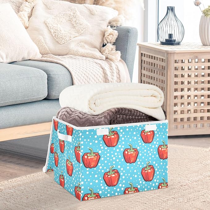 Storage Cube with Lid Peppers Cartoon Print 16.5×12.6×11.8 IN 1 Pack Collapsible Large Capacity Foldable Storage Basket Bin Organizer