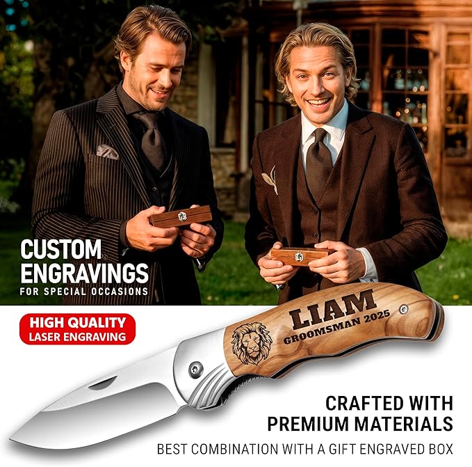 Personalized Pocket Knife for Groomsmen - Custom Folding Knives Set of 3 pcs - Engraved Gifts for Men and Women - Gift for Groomsman Wedding Party Best Man Proposal Gift for Bride Maid 6651 PS