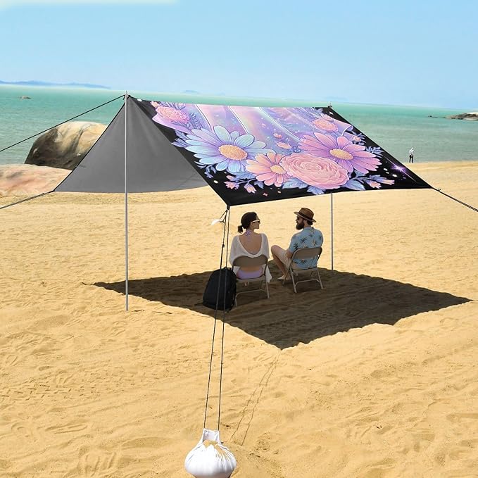 ALAZA Cute Ghost Bow Halloween Beach Tent Sun Shelter UPF50+ Protection Beach Shade Canopy w/ 4 Sandbags for Outdoor Camping Fishing Backyard Fun Picnic 10x9 ft