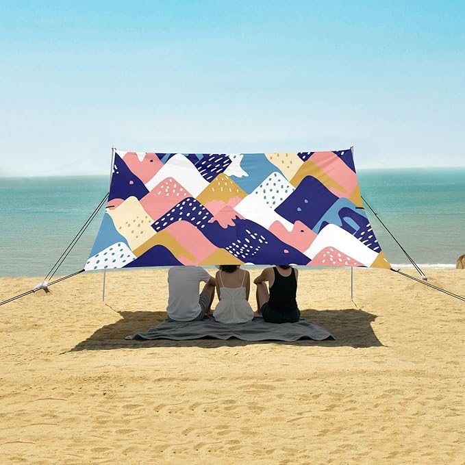 Beach Canopy with Windproof Ropes &amp Sandbags Beach Tent Sun Shade Sun Shelter for Camping Trips Fishing Backyard Fun or Picnics Mountain