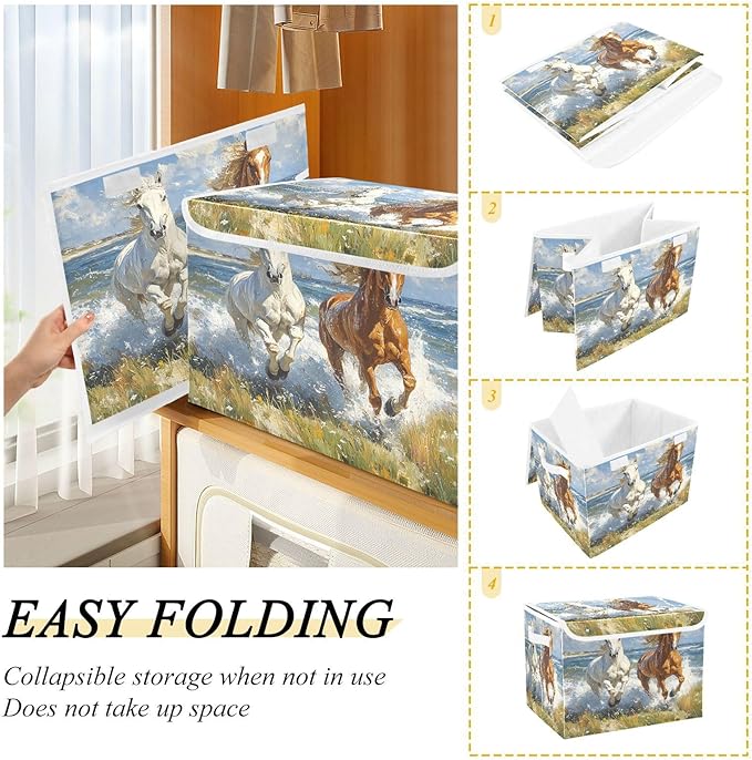senya Baskets Collapsible Storage Bins with Lids Horse Print D Storage Boxes Clothes Baskets for Organizing