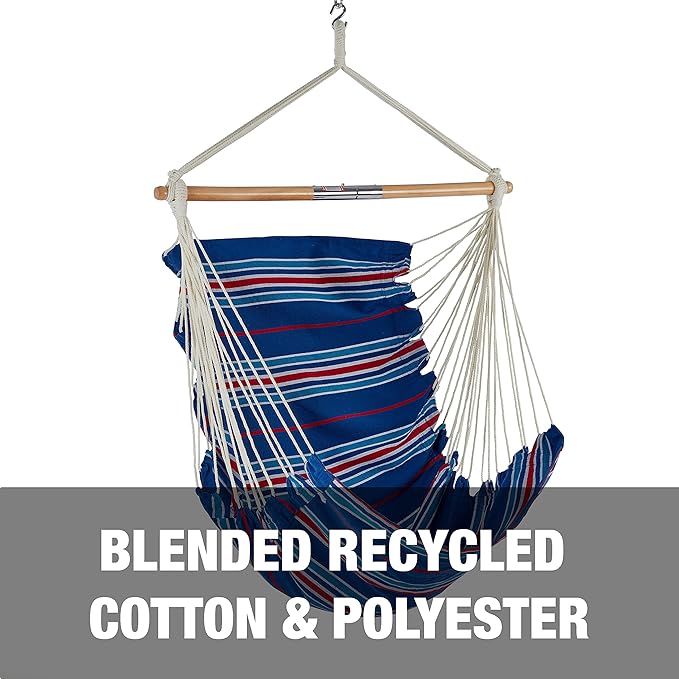 Bliss Hammocks WM-412F_2 Polyester Multi Color Hammock Chair with Collapsible Push-Pin Spreader Bar Patriotic Stripe