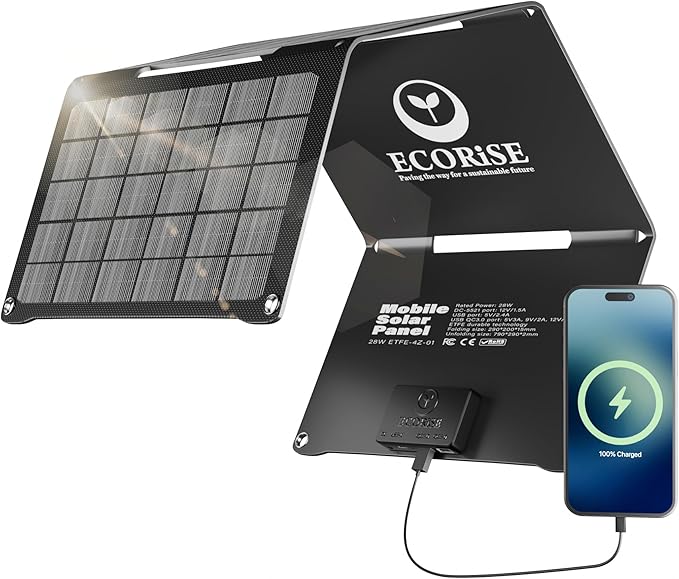 4-Panel Foldable Solar Charger 28W High-Efficiency USB-C &amp USB-A Fast Charging Lightweight Compact Ideal for iPhone Android Camping Backpacking Emergency Eco-Friendly