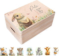 Creative Deco Personalized Wooden Baby Memory Box Storage Box - Wild Animals | 11.8x7.87x5.51in (+-0.5) | Hinged Lid Handle Engraving | Unpainted Gift Box ROUGH UNSANDED Keepsake Memory Souvenir Chest
