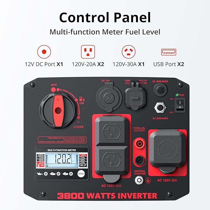 AMERISUN 3800W Portable Inverter Generator with CO Sensor Quiet and Lightweight Gas Generator for Camping Home Use RV Ready 30A Outlet EPA Compliant