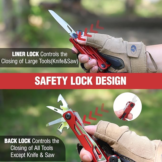 WORKPRO 24-in-1 Mutitool Stainless Steel Multitool Pliers with Pocket Knife and Screwdrivers EDC Self-locking Multi Tool with Sheath Belt Clip for Outdoor Activities Gifts for Men Red