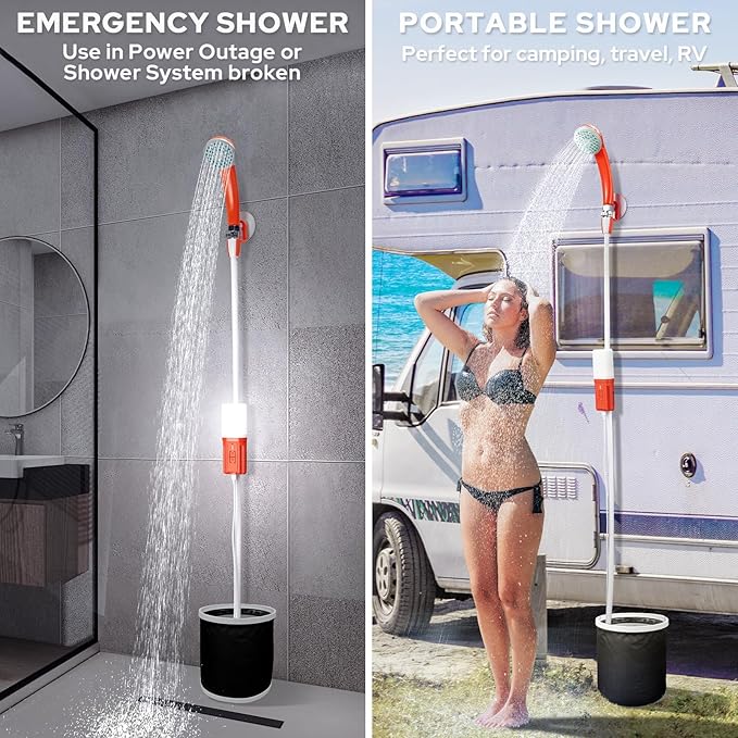 SPACEREST Portable Shower for Camping 4400mAh Electric Portable Camping Shower with USB C Adapter Outdoor Camp Pump with LED Camping Light Multiple Power Supply Methods for Hiking Travel Car