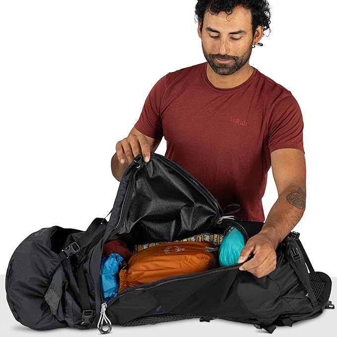 Osprey Kestrel LT 65L Men's Backpacking Backpack - Lightweight Hiking &amp Camping Bag with Waterproof Raincover Black