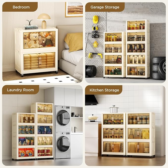 102QT Plastic 5 Tier Storage Bins with LidsFolding Storage Box with Doors and Wheels Stackable Storage BinsCloset Organizers and Storage for Living RoomOfficeDorm