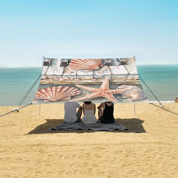ALAZA Piano Keys Shells Starfish Beach Tent Sun Shelter Portable Canopy Sunshade for Outdoor Camping Picnics Backyard Fun 10x9 ft