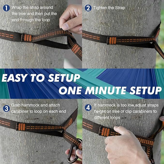 Durable Camping Hammock – 500lbs Portable Hammock Nylon Camping Hammock Chair - Double with Tree Straps - Portable for Travel Backpacking Hiking Outdoors Camping Gear
