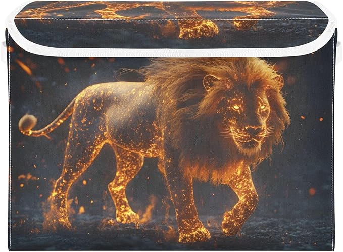 AIXIWAWA Lidded Storage Cube (Lion with Flame) Fabric Foldable Closet Bins with Flip Lid and Handles Organizer Basket Container 16.5 x 12.6 x 11.8 IN