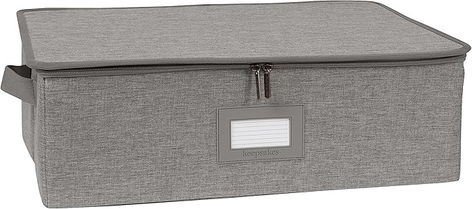Covermates Keepsakes Zip-Top Storage Box Set 3 Pack Heavy Duty Polyester Organizer Bins Stackable Design ID Window Reinforced Handles Closet Home Storage Grey Heather