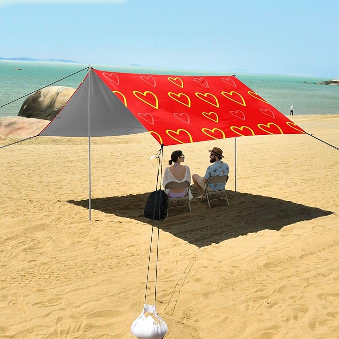 Beach Canopy with Windproof Ropes &amp Sandbags Beach Tent Sun Shade Sun Shelter for Camping Trips Fishing Backyard Fun or Picnics Heart