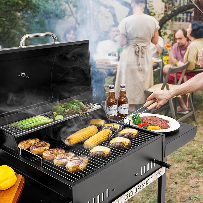 24-Inch Charcoal Grill with Foldable Side Tables Movable BBQ Grill with 470 Sq. In. Cooking Area for Backyard Patio and Parties Black CD1824EH-SC