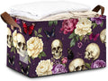 Purple Flower Skeleton Storage Bins with Handles Collapsible Storage for Clothes Gift Basket Blankets &amp Closet Organization