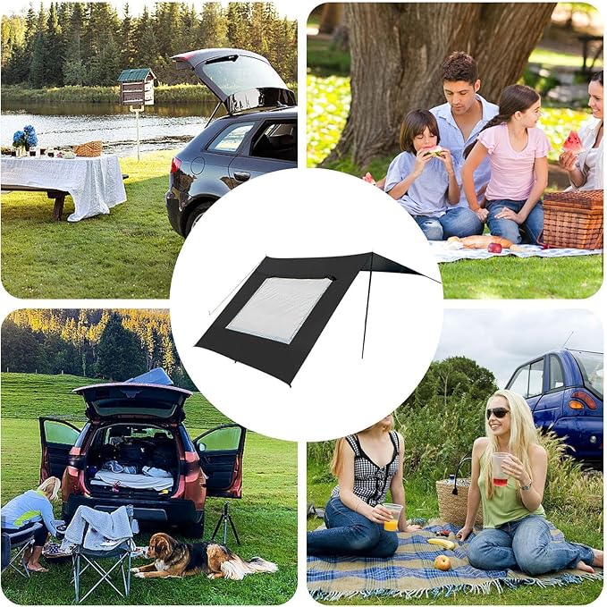 Car Awning – 48x28cm Oxford Mesh Black/Khaki Vehicle Shade Shelter Tailgate Canopy Cover Window Vent Screen | Ideal for SUV Travel RV Campsite Shade Backyard Outdoor Relaxing Truck Rest