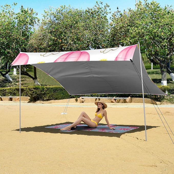 xigua Pumpkins Beach Tent Sun Shelter with Carrying Bag - Silver Coated Oxford Fabric Beach Canopy for Beach Camping Fishing - Includes Windproof Ropes Sandbags &amp Stakes