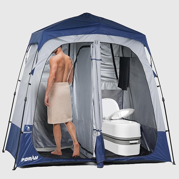 Camping Shower Tent Deluxe Changing Room Easy Set Up Privacy ShelterLarge Toilet Tent with Floor Drain Design for Beach CampingHiking with Stakes and Ropes for Stability