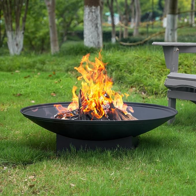 32 Inch Fire Pit for Outside Outdoor Wood Burning Fire Pit Table with Grill &amp Cover Lid Large Portable Firepit for Backyard Patio Camping