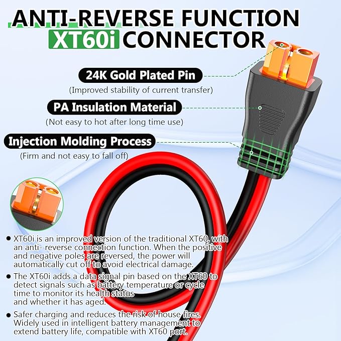 Solar to XT60i Extension Cable 10AWG 30FT XT60i Female to Male Connector for RV Foldable Solar Panel Portable Power Station Solar Generator