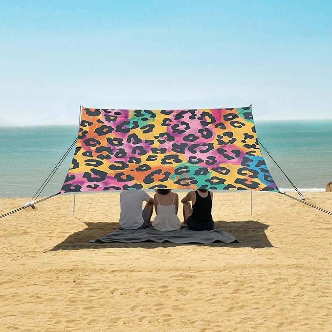 ALAZA Colorful Leopard Spots Beach Tent Sun Shelter Portable Canopy Sunshade for Outdoor Camping Picnics Backyard Fun 10x9 ft