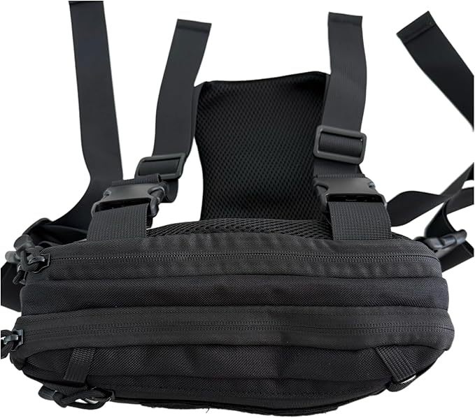 Genérico Compatible For Tactical Chest Pack Webbing System Adjustable Straps Zipper Closure Breathable(Black color)