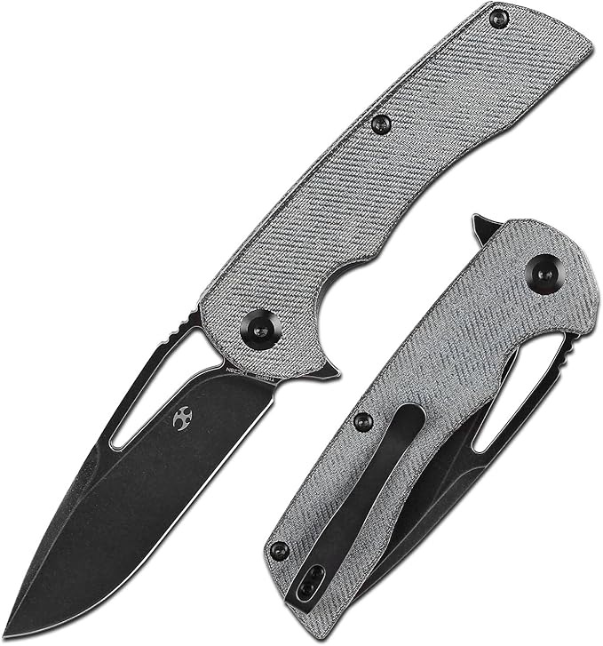 KANSEPT Kryo Pocket Knife 8.08in Folding Knives with 3.58in12C28N Steel Drop Point Blade and Denim Micarta Handle for Outdoor Tactical Survival and EDC T1001M1