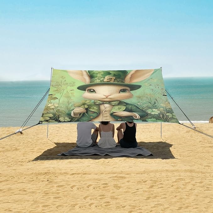 ALAZA St. Patricks Day RABIT Clover Leaves Beach Tent Sun Shelter Portable Canopy Sunshade for Outdoor Camping Picnics Backyard Fun 10x9 ft