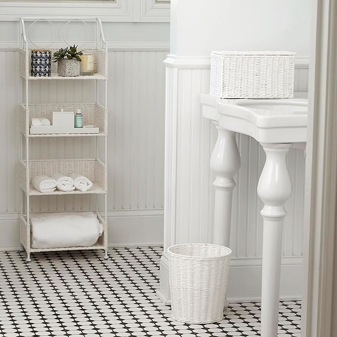 Household Essentials Small Wicker Basket with Lid Multipurpose Storage Basket for Bathrooms Shelves Desks Vanities Closets and More White
