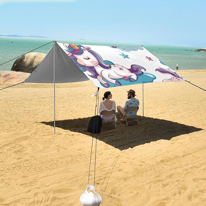 ALAZA Sleeping Unicorn Seamless Beach Tent Sun Shelter Portable Canopy Sunshade for Outdoor Camping Picnics Backyard Fun 10x9 ft