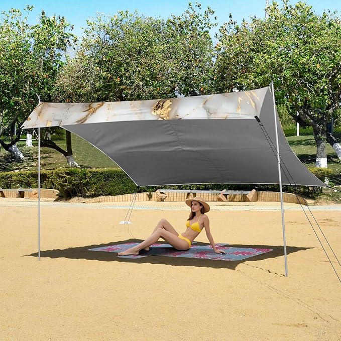 ALAZA White Gold Marble Beach Tent Sun Shelter Portable Canopy Sunshade for Outdoor Camping Picnics Backyard Fun 10x9 ft