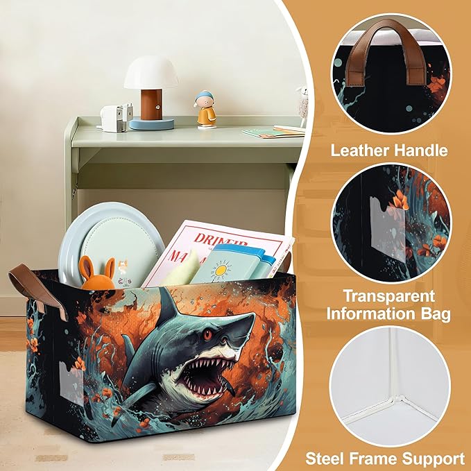 Ocean Shark Storage Bins with Handles Collapsible Storage for Clothes Gift Basket Blankets &amp Closet Organization