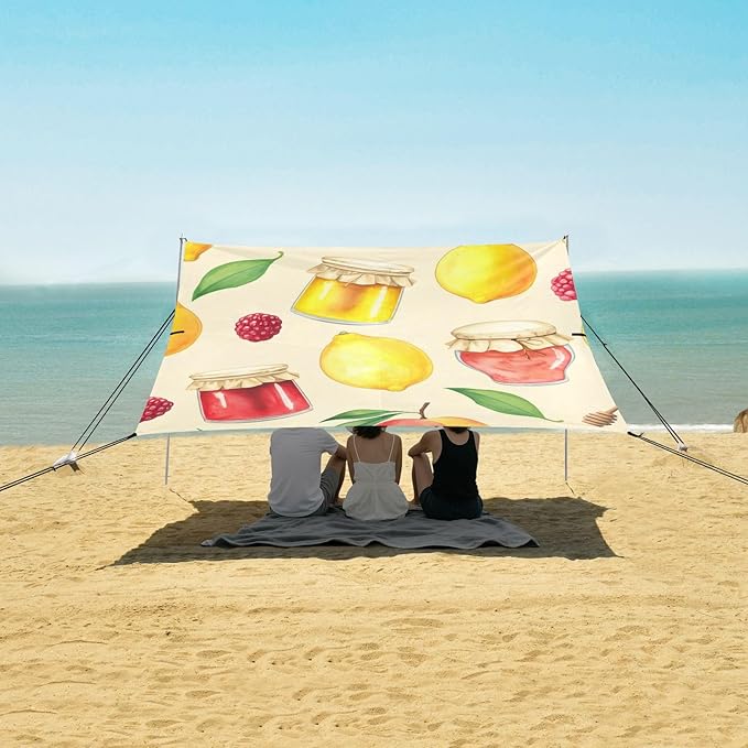 Beach Canopy with Windproof Ropes &amp Sandbags Beach Tent Sun Shade Sun Shelter for Camping Trips Fishing Backyard Fun or Picnics Jam