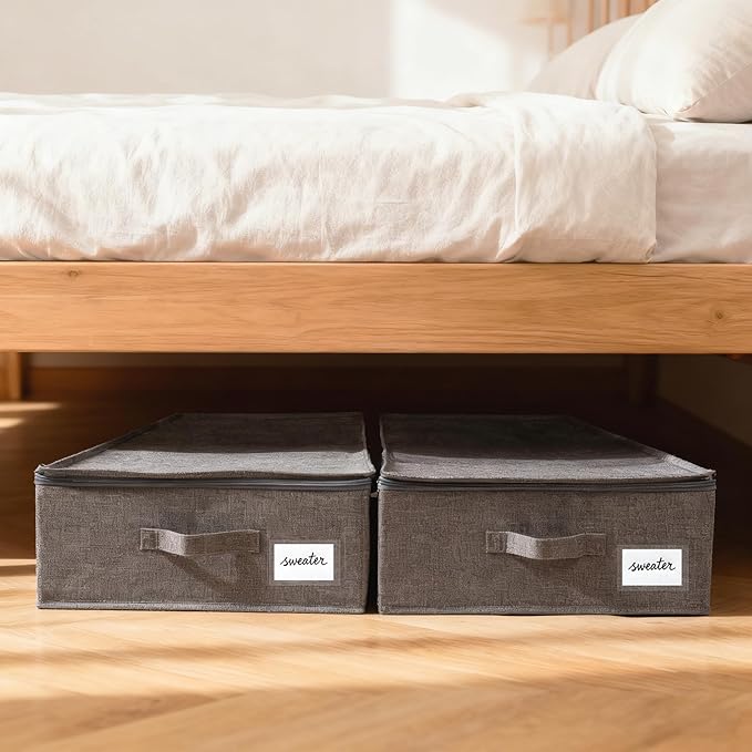 2 Pack Large Under Bed Storage Containers with LidUltra Thick Underbed Clothes Storage Organizer with Sturdy SidewallsFoldable Under Bed Bag for ShoeBlanketsSweater30x15x7 inchGrey