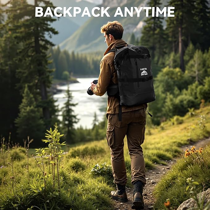 HEETA Dry Bags Waterproof Backpack 40L for Men &amp Women Roll Top Heavy Duty Cushioned Hiking Backpack for Kayaking Boating Paddle Boarding Fishing Travel Camping Beach Vacation Cruise Ship Essenti
