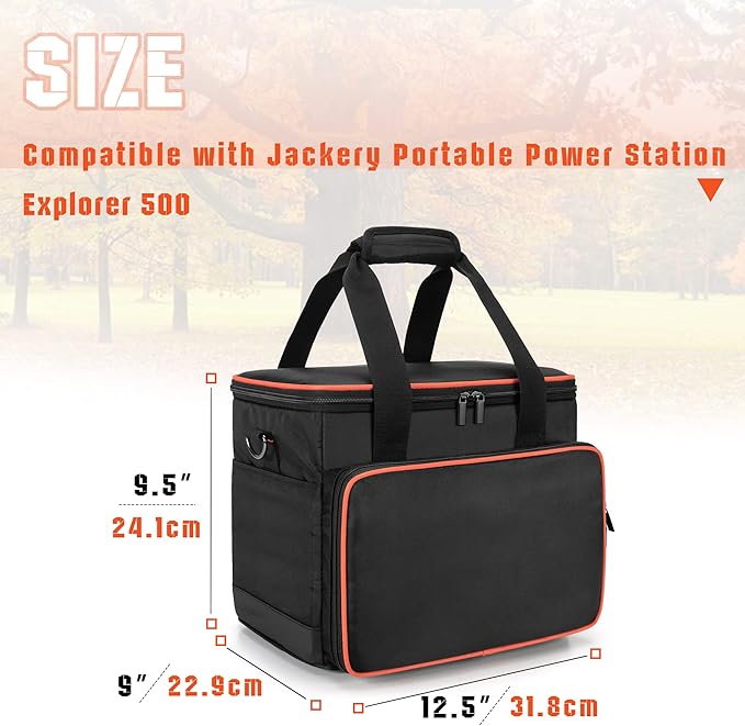 Trunab Travel Carrying Case Compatible with Jackery Explorer 500 Portable Power Station Storage Case with Waterproof Bottom and Front Pockets for Charging Cable and Accessories