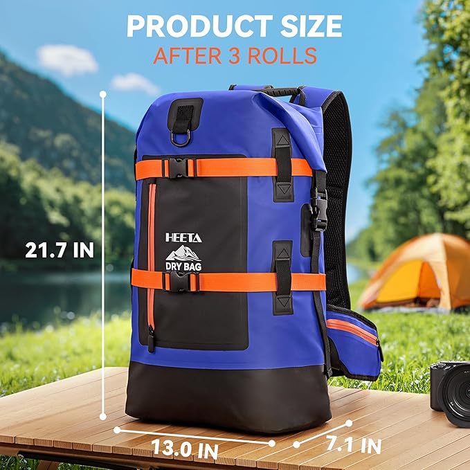 HEETA Dry Bags Waterproof Backpack 40L for Men &amp Women Roll Top Heavy Duty Cushioned Hiking Backpack for Kayaking Boating Paddle Boarding Fishing Travel Camping Beach Vacation Cruise Ship Essenti