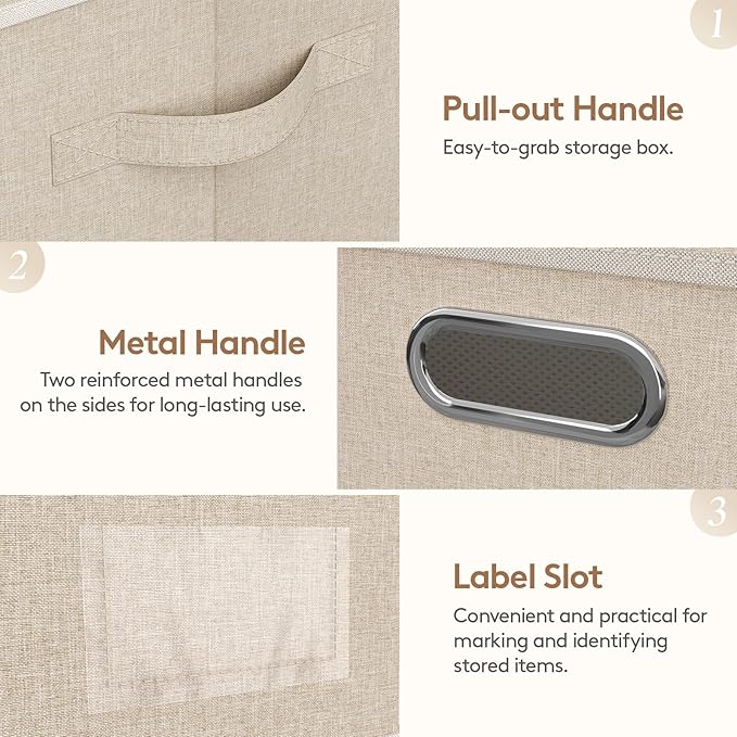 Lifewit Clothes Storage Bins with Lids Fabric Foldable Storage Boxes with Handles Decorative Closet Organizer Stackable Cube Baskets Container for Bedroom Office 34.5L Large Beige 5 Packs