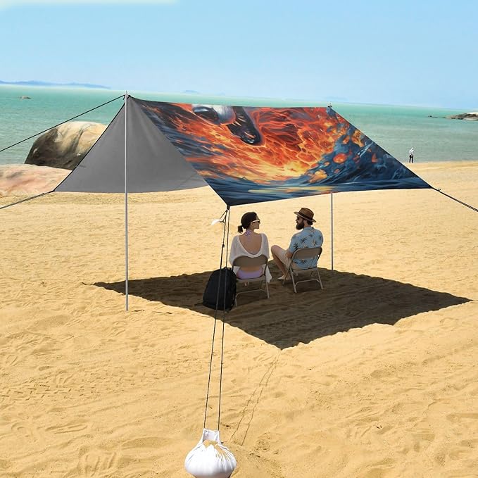 ALAZA Fire Water Wolf Beach Tent Sun Shelter Portable Canopy Sunshade for Outdoor Camping Picnics Backyard Fun 10x9 ft